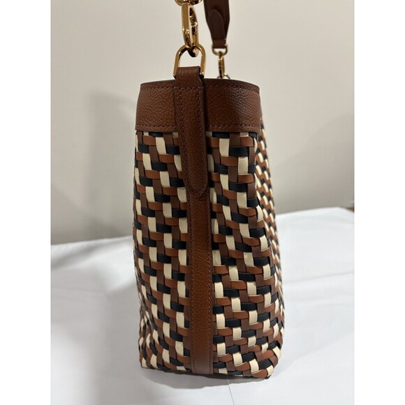 Fossil Jessie Leather Shoulder Bag Woven Colorway Brown/Black / Cream - Picture 12 of 15